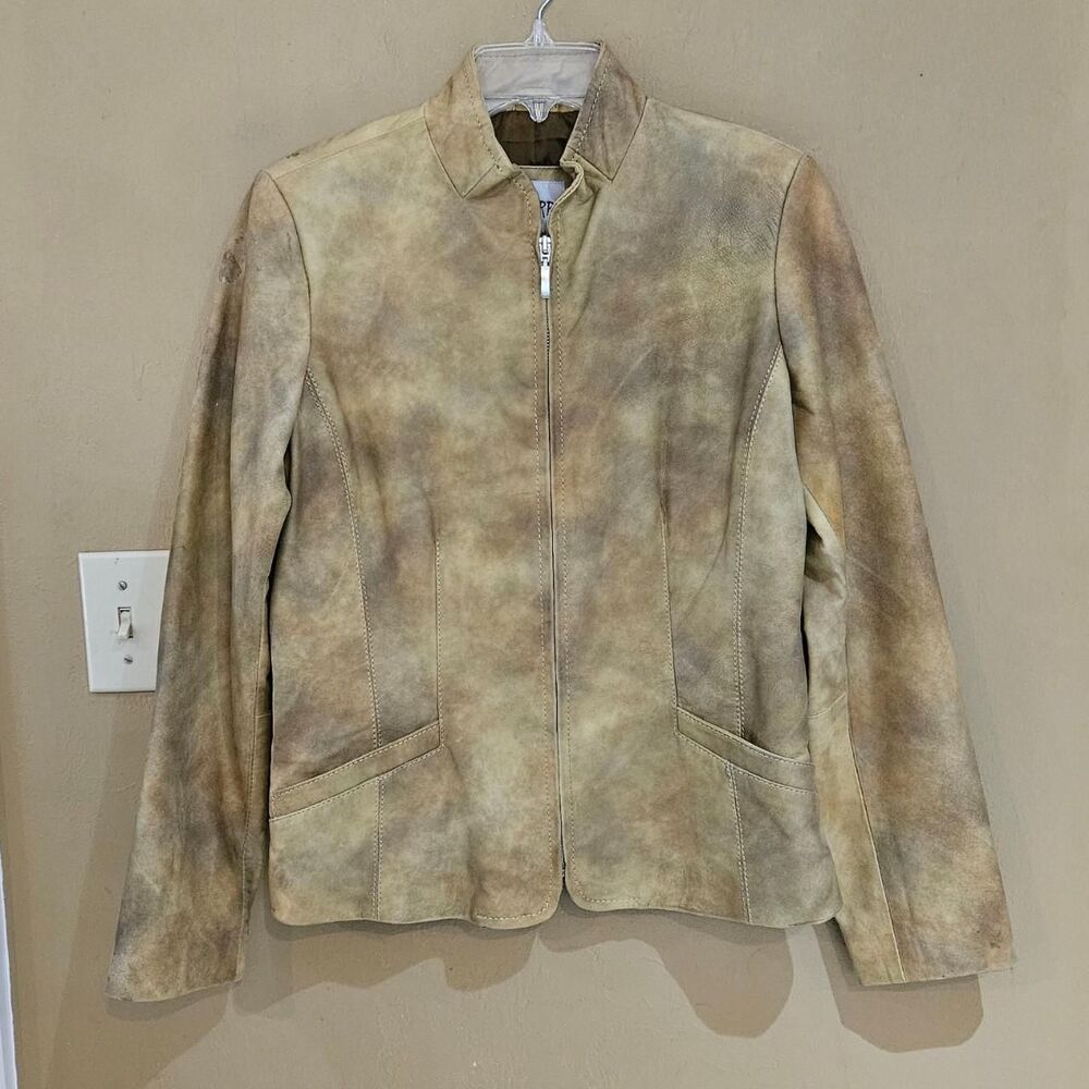 vintage boho western marbled tan leather jacket